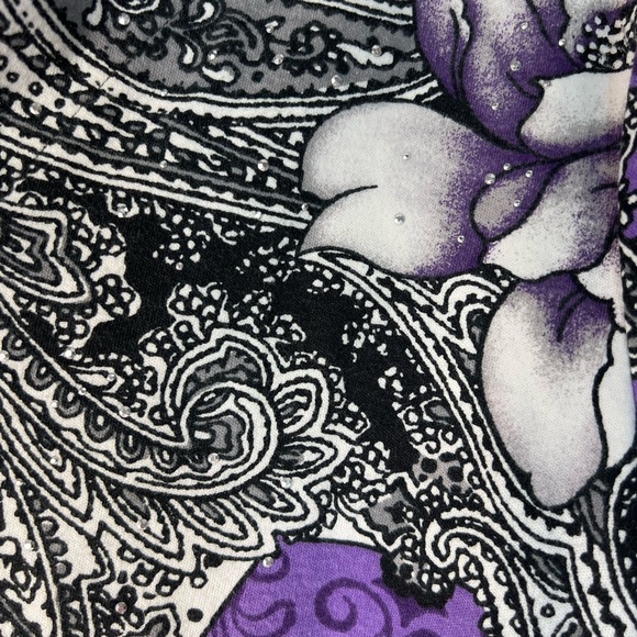 Karen Scott Purple and Black Floral Animal Print Blouse with 3/4 sleeve - Picture 3 of 9